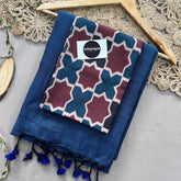 Firoji Handloom Khadi Cotton Saree With Chex Print Blouse
